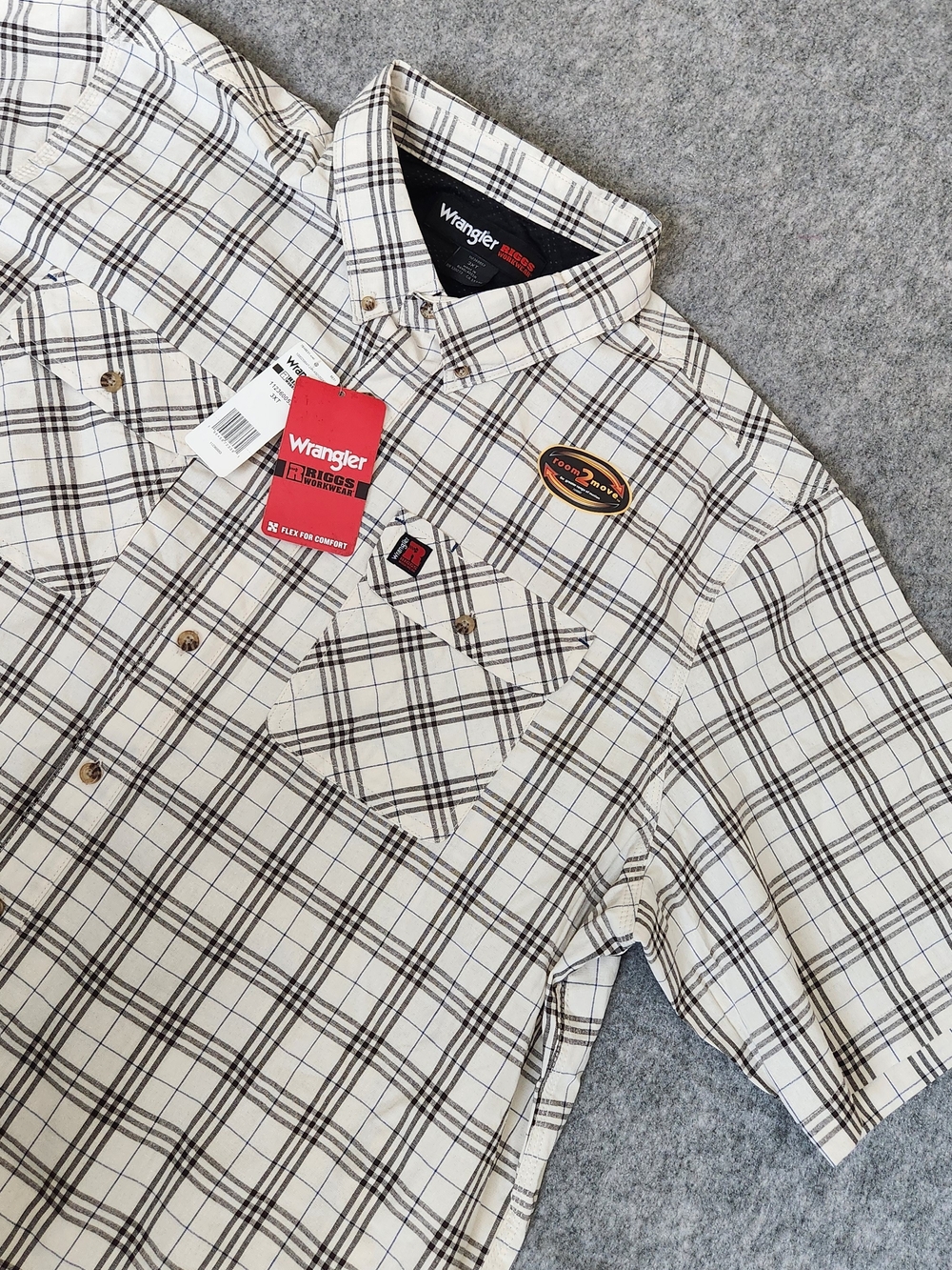 NWT Wrangler Riggs Workwear Shirt Plaid Chest Pockets Men's 3XT Beige Vented